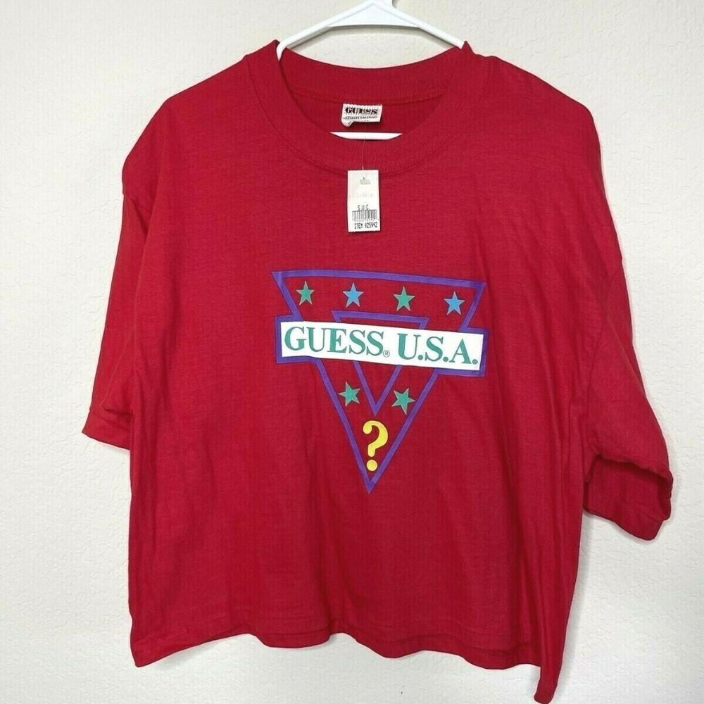 NWT VTG GUESS USA Marciano Red OSFA Crop Top Shirt Triangle Single Stitch 1989